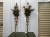 Beautiful Large Gilded Wall Pockets W/ Genuine Peacock Feathers & Faux Flowers(LOCAL PICK UP ONLY)