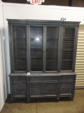 Vtg Solid Wood & Antiqued Green China Cabinet (LOCAL PICK UP ONLY)