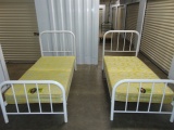 Pair Of Matching Metal Twin Beds W/ Restonic Orthopedic Mattresses(LOCAL PICK UP ONLY)