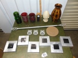 Nice Home D‚cor Lot: Vase, Lidded Green Jar, Candle Holders, Trivets,