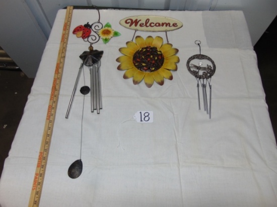 2 Metal Wind Chimes & A Metal Welcome Sign