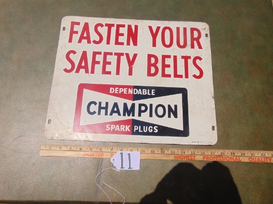 Vtg Double Sided Champion Spark Plugs Metal Sign