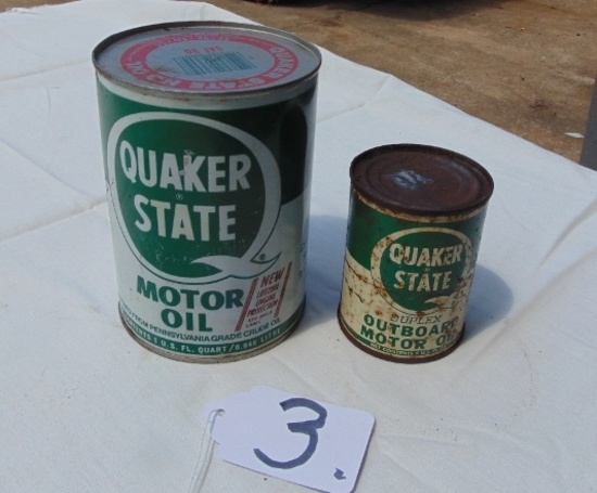 2 Vtg Never Opened Quaker State Motor Oil Metal Can & Quaker State Duplex