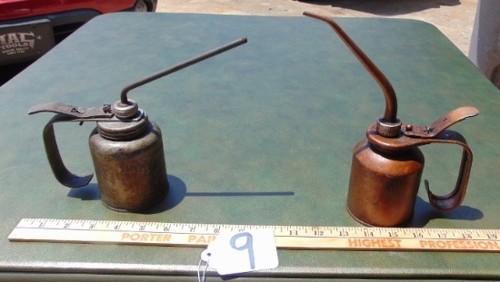 2 Vtg Thumb Pump Metal Oil Cans: Left Is A Old Eagle & Other Is Not Marked