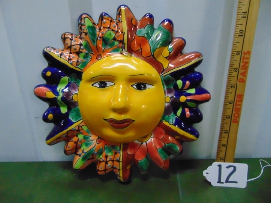 Very Colorful Mexican Pottery Wall Hanging Sun