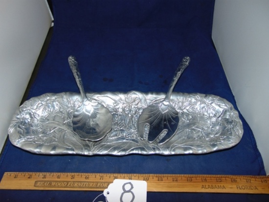 Signed Arthur Court 1999 Aluminum Serving Tray & Serving Utensils Set