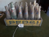 Vtg Yellow Wooden Pepsi Cola Crate W/ 23 Bottles ( Local Pick Up Only )
