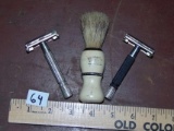 2 Vtg 1960s Gillette Safety Razors & A Vtg Shave Soap Brush