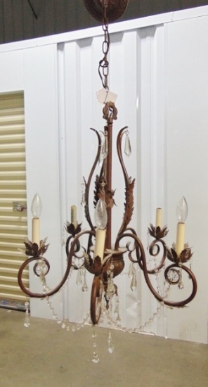 Elegant Bronzed Metal Chandelier W/ Genuine Glass Crystals