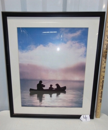 Nice, Framed Photo - Print Of A Man, Boy & Dog Fishing