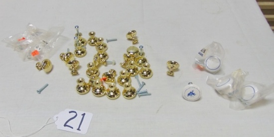 24 Polished Brass Drawer /cabinet Pulls & 4 Porcelain Pulls