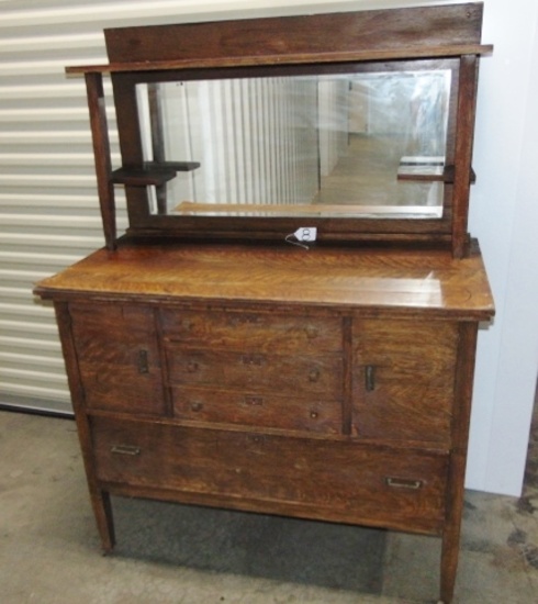 Antique Solid Tiger Oak W/ Veneer Dining Room Buffet On Wooden Casters ( Local Pick Up Only )