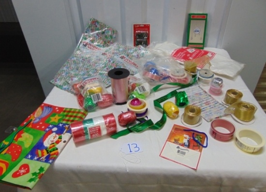 Nice Lot Of Christmas Ribbons, Wrapping Paper, Tissue, Etc