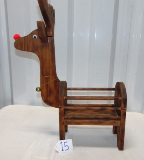 Hand Made Solid Wood Reindeer Poinsettia Plant Holder