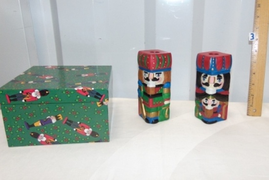 Pair Of Nice Ceramic Nutcracker Candle Holders W/ Christmas Box I Found Them In