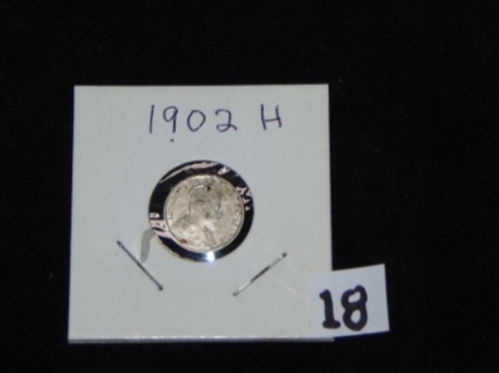 1902 - H ( Small H Variety ) Canadian 5 Cents Coin