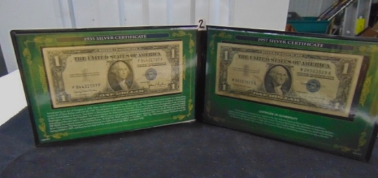 1935 1 Dollar Silver Certificate & 1957 1 Dollar Silver Certificate In Display Folder