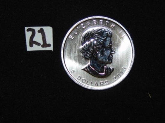 2013 Canada 1oz Argent Pur .9999 Fine Silver Maple Leaf 5 Dollars Elizabeth I I Coin