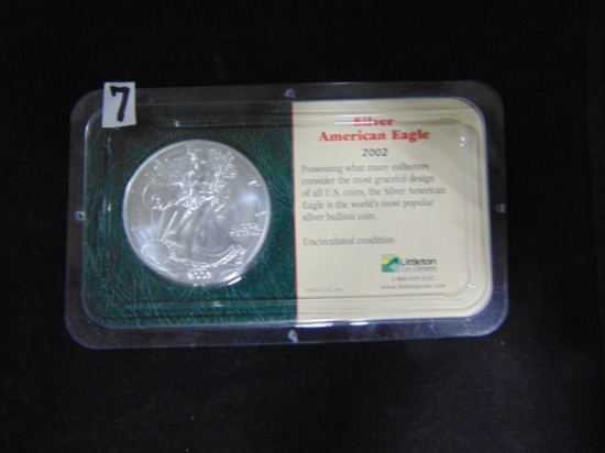 2002 American Eagle Silver Dollar In Enclosed Plastic Display W/ History