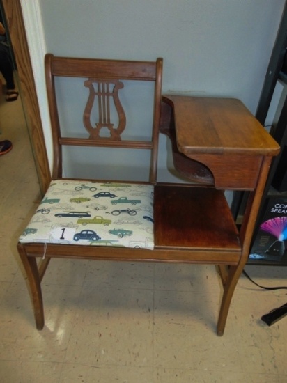 Vtg Mid Century Telephone Table W/ Lyre Back Chair (local Pick Up Only)