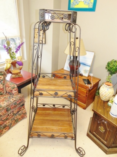 Large Wrought Iron W/ Wooden Shelves 3 Tier Plant Stand (local Pick Up Only)