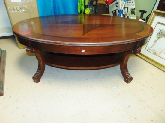 Beautiful Vtg Solid Mahogany W/ Mahogany Inlay Oval Coffee Table (local Pick Up Only)