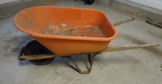 Large Wheel Barrel With Steal Base, Wood Handles, Plastic Tub (local Pick Up Only)
