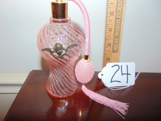 Vtg Pink Iridescent Perfume Bottle W/atomizer