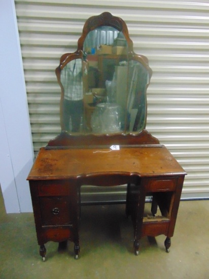 Vtg 1930's Solid Wood Vanity W/ Mirror (LOCAL PICK UP ONLY)