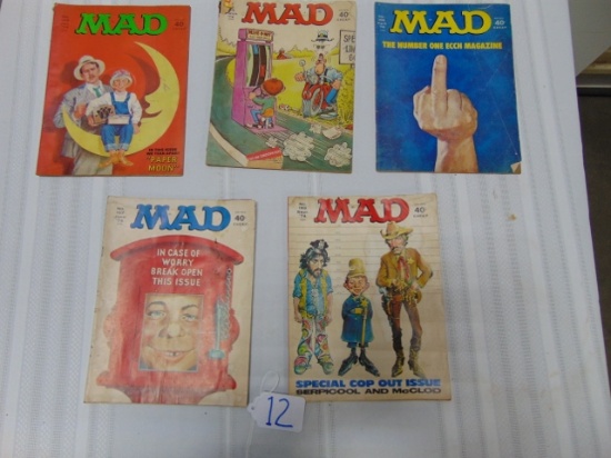 5 Vtg Mad Magazines From 1974