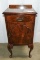 Vtg Mahogany Burl Wood W/ Burl Wood Inlay Fanned Front Queen Anne Telephone Table-LOCAL PICK UP ONLY