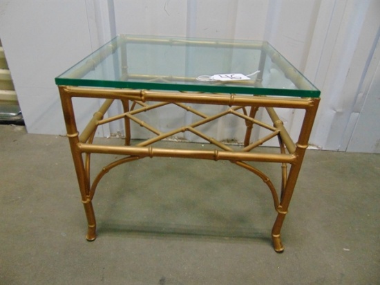Vtg End Table W/ Gilded Metal Base & 1/4" Glass Top (LOCAL PICK UP ONLY)