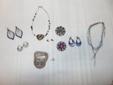 Nice Silver Tone Costume Jewelry Lot: 2 Necklaces, Large Cross W/ Rhinestone
