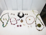 Large Lot Of Various Costume Jewelry: 5 Necklaces, 8 Sets Of Earrings & 3 Brooches