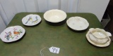 2 Collector Plates W/ Birds, A Steubenville Serving Bowl, And A Warwick Pottery