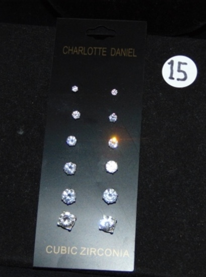 6 Sets Of Various Different Sized Cubic Zirconia Earrings By Charlotte Daniel