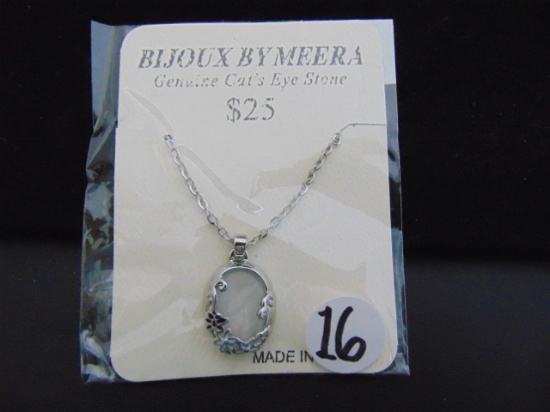 New Bijou By Meera Necklace W/ Genuine Cat's Eye Stone Pendant