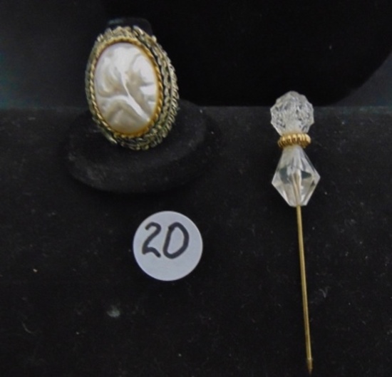 Vtg Wave Crest Style Ring And A Vtg Hat Pin