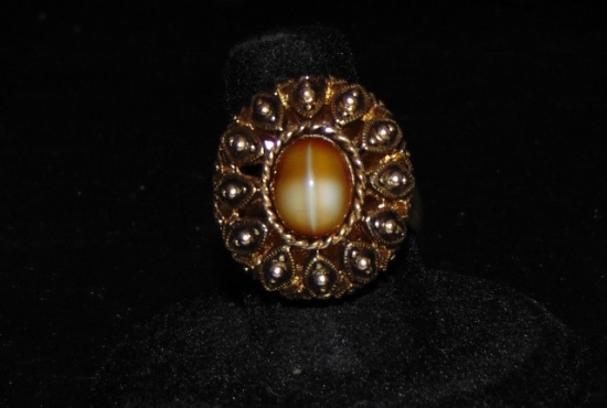 Vtg Mid Century Poison Ring W/ Tiger Eye Stone By Vanda U S A