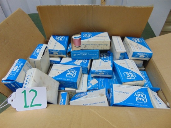 Box Full Of J & P Coates Thread W/ Ivory Spools