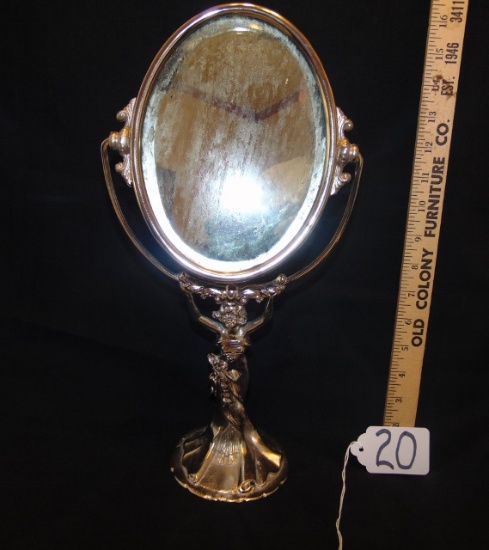 Vtg Art Nouveau Silver Plated Vanity Swivel Mirror