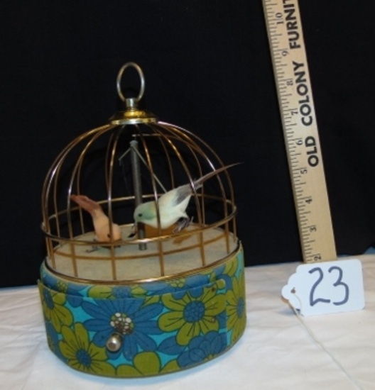Vtg Mid Century Animated Birds In A Cage Music Box Automaton, Made In Japan