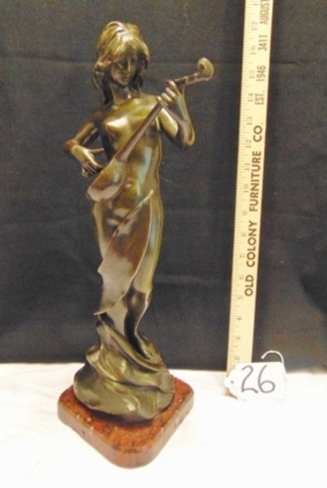 Beautiful Signed Ernest Rancoulet Bronze Nude Playing A Lute