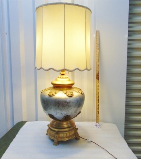 Large Vintage 1920s Hollywood Regency Reverse Painted Double Light Table Lamp