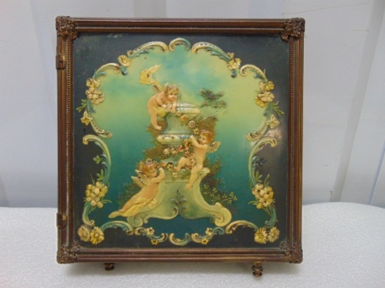 Antique Victorian Era Tri Fold Wall Handing Or Vanity Mirror W/ Embossed Designs