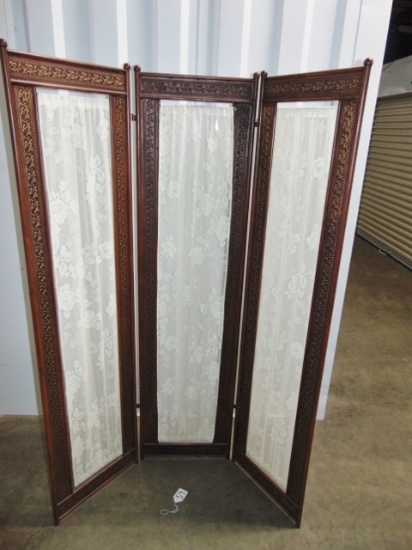 Vtg 1930s 3 Section Wood Room Divider W/ Curtains LOCAL PICK UP ONLY