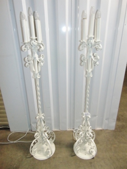 2 Matching Vtg Wrought Iron Candelabra Floor Lamps LOCAL PICK UP ONLY