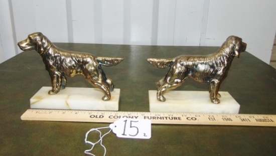Brass Setter Bird Dogs In Marble Bases Bookends