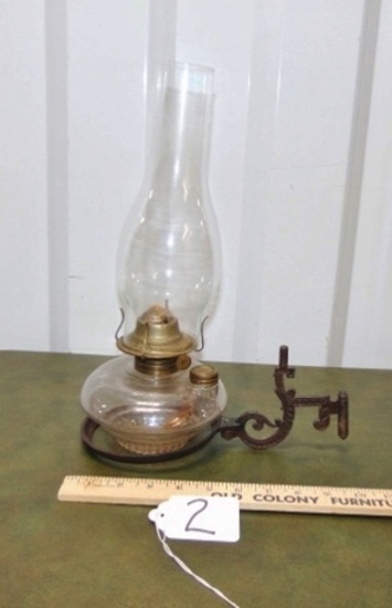 Antique P & A Oil Lamp W/ Cast Iron Flange Bracket