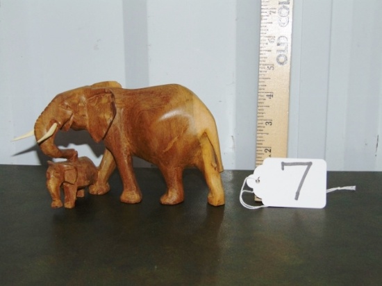 Hand Carved In Kenya Mother & Baby Elephants